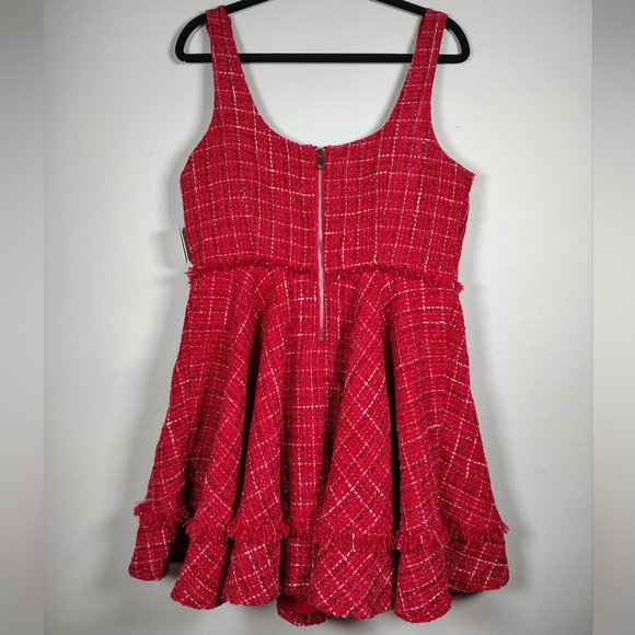 NWT-Altar'd State Chic Red Tweed Ruffled Mini Dress Size XL - Picture 2 of 9